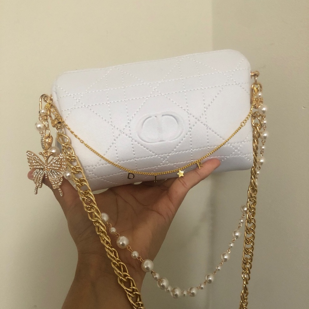 Dior Beauty cross-stitch Patterned white  Pouch